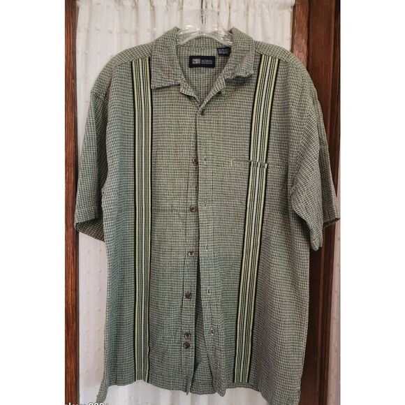 Faded Glory green cream plaid button-up vertical stripes down front Men's M - Picture 1 of 7